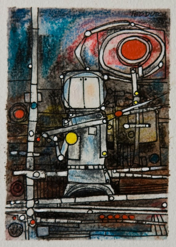 Ted Dutch (1928-2008) Signaller (1988), 1988 mixed media on paper 9.5 x 7.0 cm