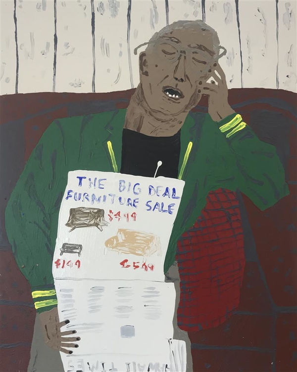 Claudia Kogachi The big deal furniture sale, 2019 acrylic on canvas 100.0 x 90.0 cm