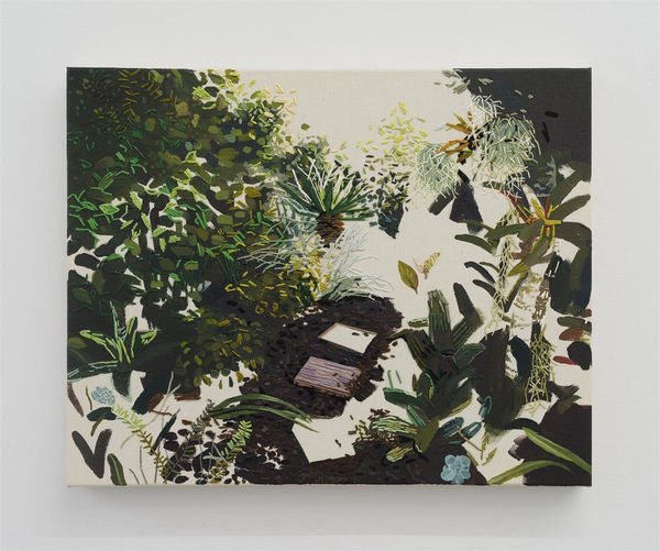 Molly Timmins Middle Garden I, 2022 Acrylic and embroidery on canvas 410 x 500 mm