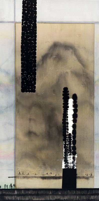 Linda Holloway Day Six, 2014 Ink, acrylic, oil and charcoal on wood 60.0 x 30.0 cm
