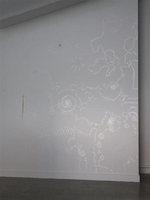 Abigail Aroha Jensen Miss Matariki en voyage, 2022 iridescent acrylic ink, pearl acrylic ink, rhinestones, muka, hue concrete, gluestick, pencil