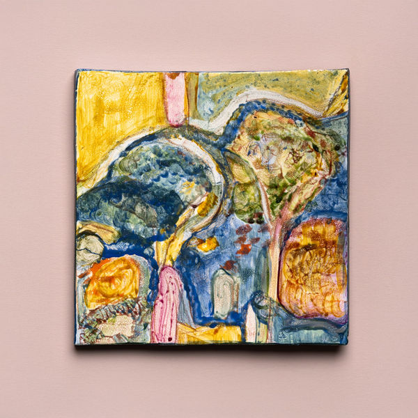 Julia Holderness Orchard Trees, 2025 Found tile with underglaze colour and porcelaine paint 150 x 150 mm