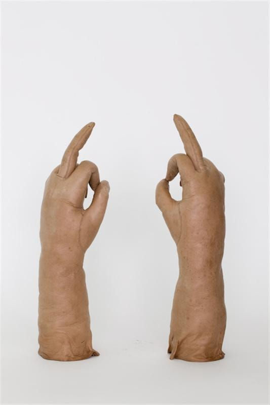 Josephine Cachemaille Kid Gloves, 2010 Wire, wood, paint, polyester filling, modelling clay, glue and found kidskin gloves 300 x 200 mm