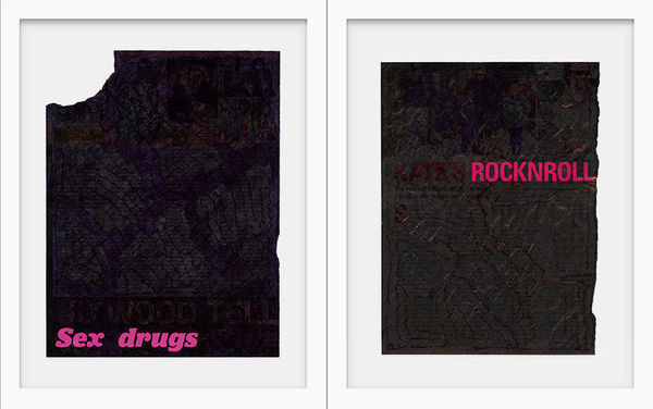 James R Ford Filled Except For Sex, Drugs and Rocknroll (diptych), 2013 Biro on magazine page 40.0 x 62.0 cm
