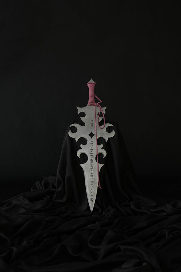 Aya Shalkar (Kazakhstan/US), Eleskeser (“Ghost-Cutter” - Ancient Peri/ Kazakh) Engraving Translation: One who hides from themselves, shall be defeated in battle., 2023