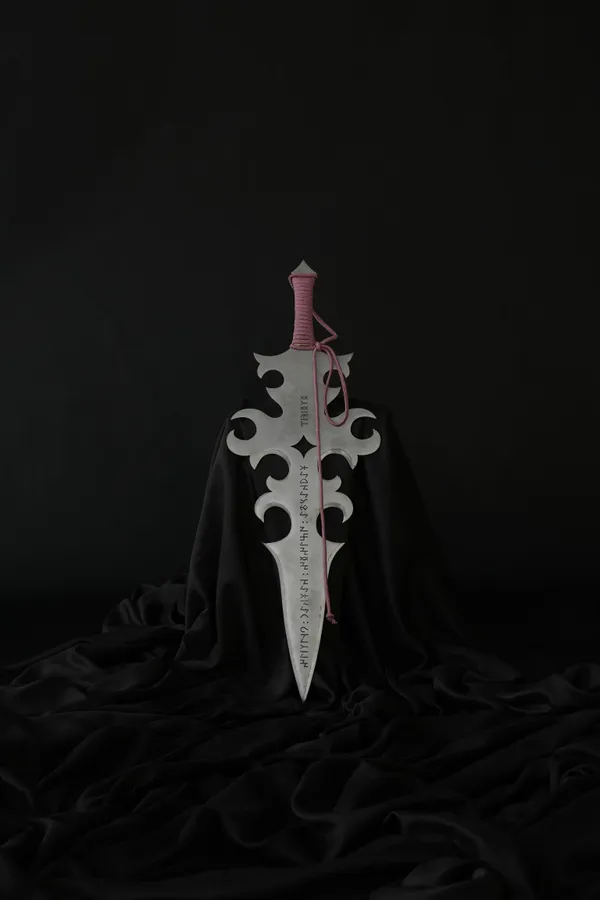 Aya Shalkar (Kazakhstan/US), Eleskeser (“Ghost-Cutter” - Ancient Peri/ Kazakh) Engraving Translation: One who hides from themselves, shall be defeated in battle., 2026