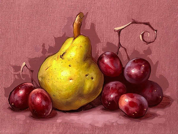 Clinton Hobart, Pear and Grapes on Purple