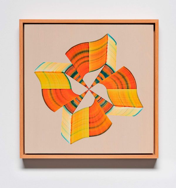 Isabella Cuglievan Reaching for a leaf as it spirals down I, 2024 Acrylic ink on wood panel 8 x 8 inches 8.75 x 8.75 inches, framed