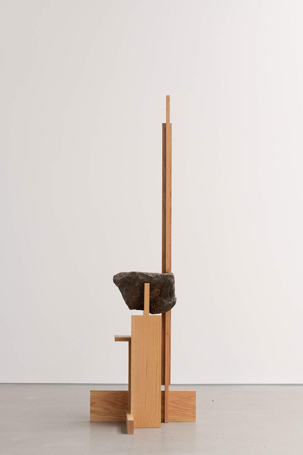 Sung Jang Given, 2024 Oak and stone 72 x 15 x 20 inches