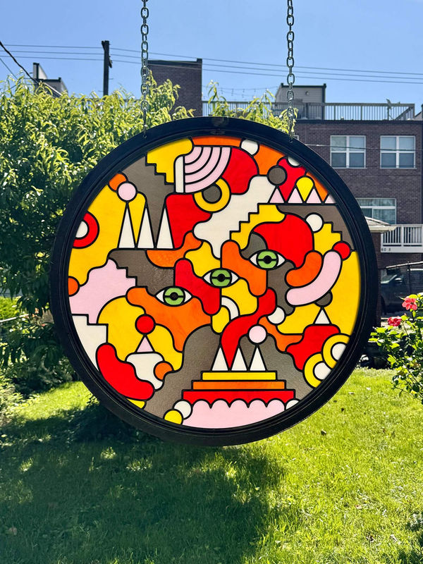 Ben Houtkamp The Ranch, 2024 Traditional leaded stained glass panel in steel frame 35 inches, diameter