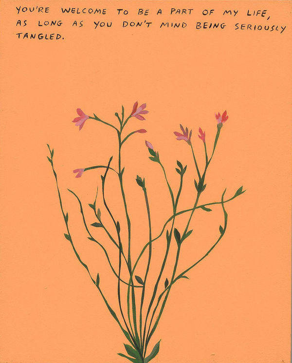 Michael Dumontier & Neil Farber You're welcome to be a part of my life, as long as you don't mind being seriously tangled., 2024 Acrylic on board 10 x 8 inches