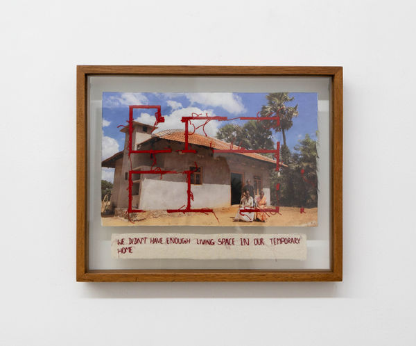 Hema Shironi One Loan is Taken to Settle Another III, 2023 Hand Embroidery on Printed Fabric and Cotton Fabric 22 x 41 cm 8 5/8 x 16 1/8 in