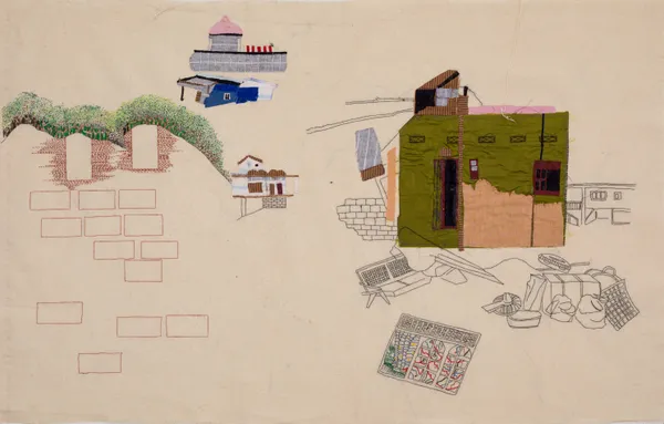 Hema Shironi In the Space of Not Knowing, 2026 Applique and Embroidery on Fabric 59 x 95 cm 23 1/4 x 37 3/8 in