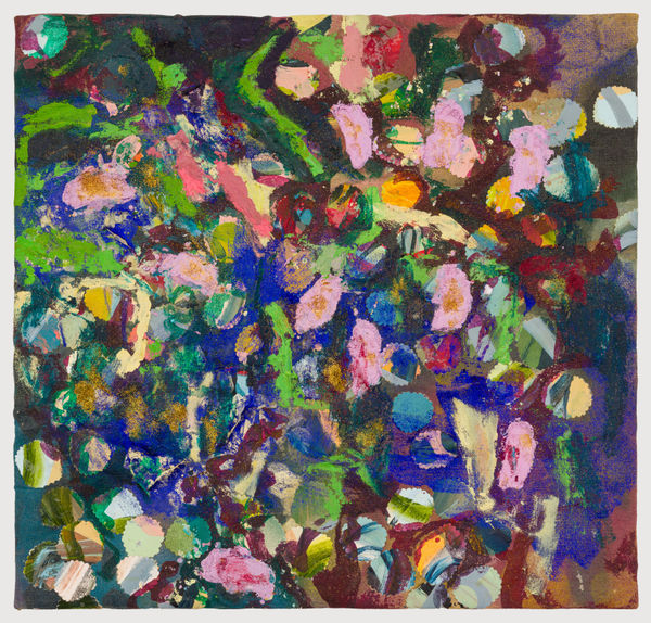 Chudamani Clowes Adoring royalty, molluscs shooting blueink jets, deep purple indigo gold, 2025 Mixed Media on Linen Flax 60 x 61 cm 23 5/8 x 24 in