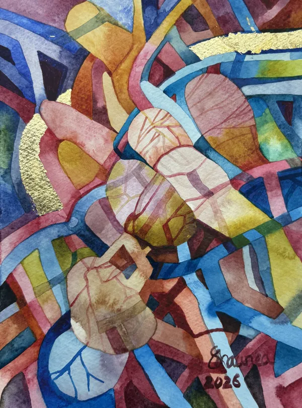 Shaanea Mendis Ember iii, 2026 Watercolour and Gold Leaf on Paper 21 x 15 cm 8 1/4 x 5 7/8 in