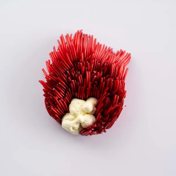 Dumiduni Illangasinghe Iकलियाँ Blossoming Buds i, 2026 Broken Red Glass Bangles, Wood, Epoxy Resin 18 x 17 x 4 cm 7 1/8 x 6 3/4 x 1 5/8 in