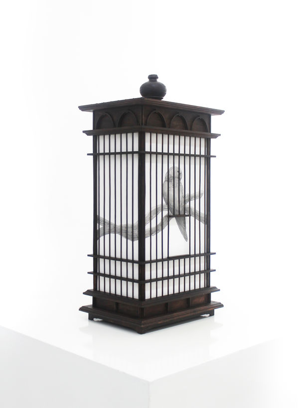 Firi Rahman Spaces and Memories XI, 2024 Pen on Paper and Wooden Cage 55 x 26 x 20 cm 21 5/8 x 10 1/4 x 7 7/8 in