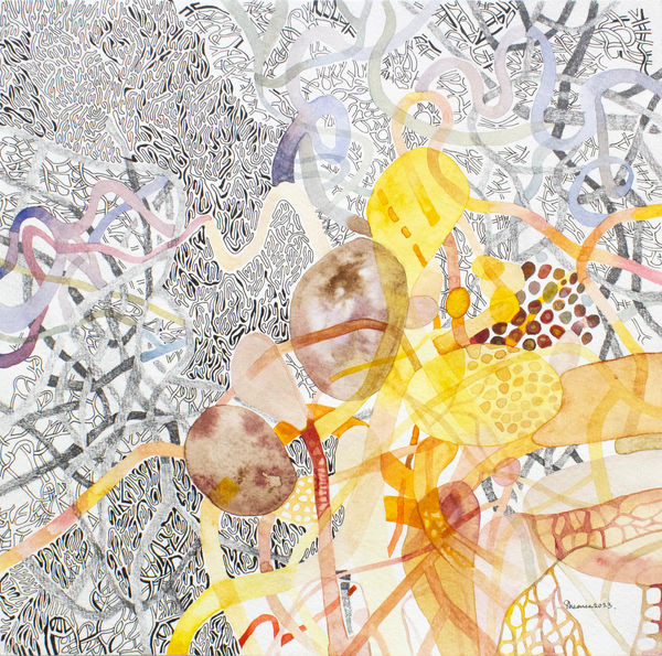 Shaanea Mendis Untitled I , 2023 Watercolor, Graphite Pencil, Ink and Pen on Paper 26 x 26 cm 10 1/4 x 10 1/4 in