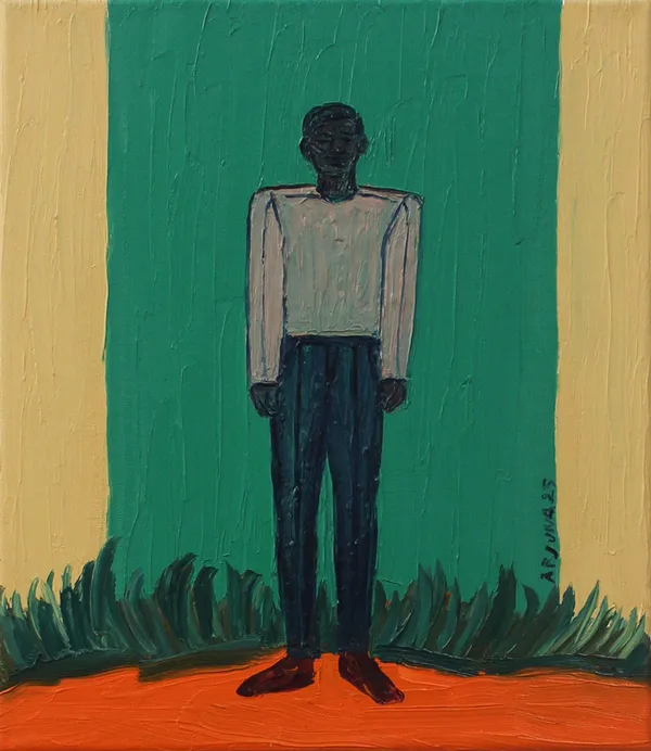 Arjuna Gunarathne Displaced Person 5, 2025 Water Color and oil on Canvas 38 x 28 cm 15 x 11 in