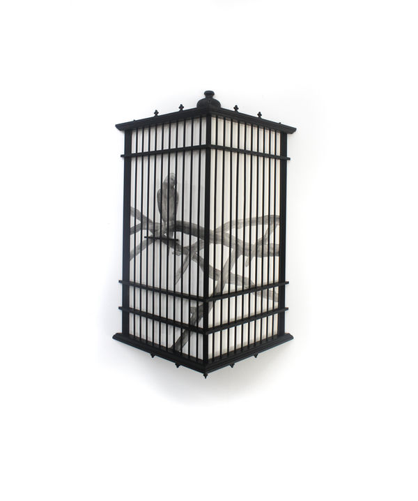 Firi Rahman b.1990Spaces and Memories V, 2024 Pen on Paper and Wooden Cage 51 x 44 x 23 cm 20 1/8 x 17 3/8 x 9 in