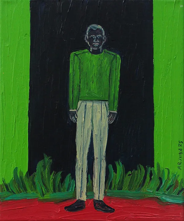 Arjuna Gunarathne Displaced Person 4 Water Color and oil on Canvas 38 x 28 cm 15 x 11 in