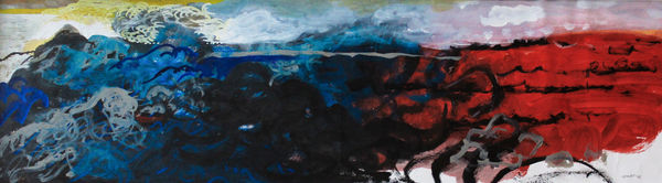 Jagath Weerasinghe Under the Dark Sky : The Red Sea, 2025 Acrylic on Paper 26 x 88 cm 10 1/4 x 34 5/8 in