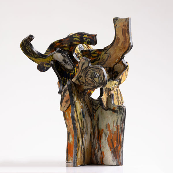 Hashan Cooray True Faces That Break Like Puzzles VIII, 2026 Acrylic, Lacquer, Graphite and Charcoal on Wood 44 x 21 x 22 cm 17 3/8 x 8 1/4 x 8 5/8 in