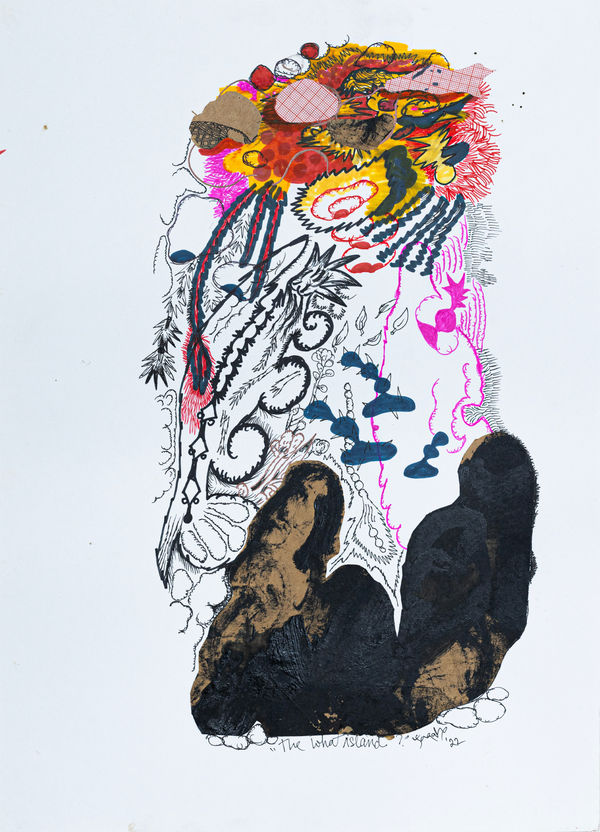 Jagath Weerasinghe The What Island, 2022 Acrylic on Paper 45 x 33 cm 17 3/4 x 13 in