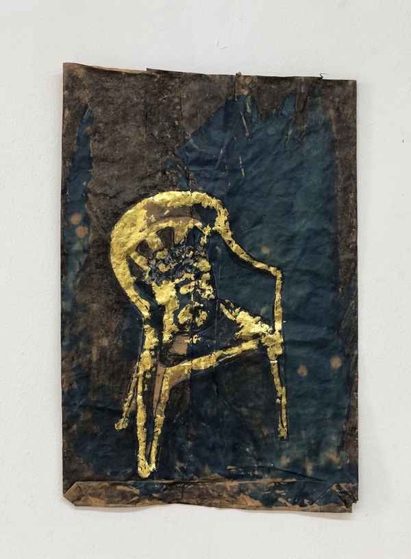 Lojithan Ram Nagal x, 2025 Mixed Media on Brown Paper Bag 43 x 39 cm 16 7/8 x 15 3/8 in