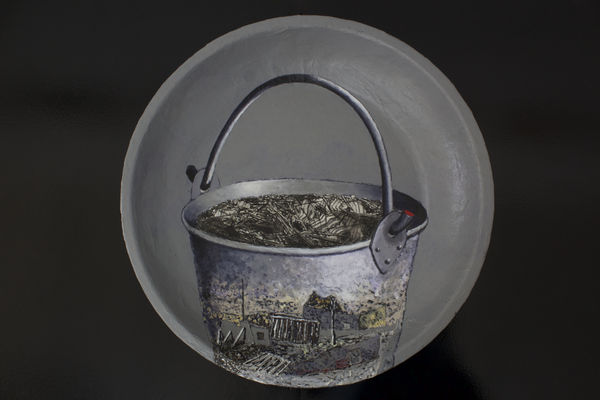 Gayan Prageeth Bitter Kitchen VII, 2021 Japanese Ink and Acrylic on Rice Paper on Bowl 44cm x 44cm x 6cm