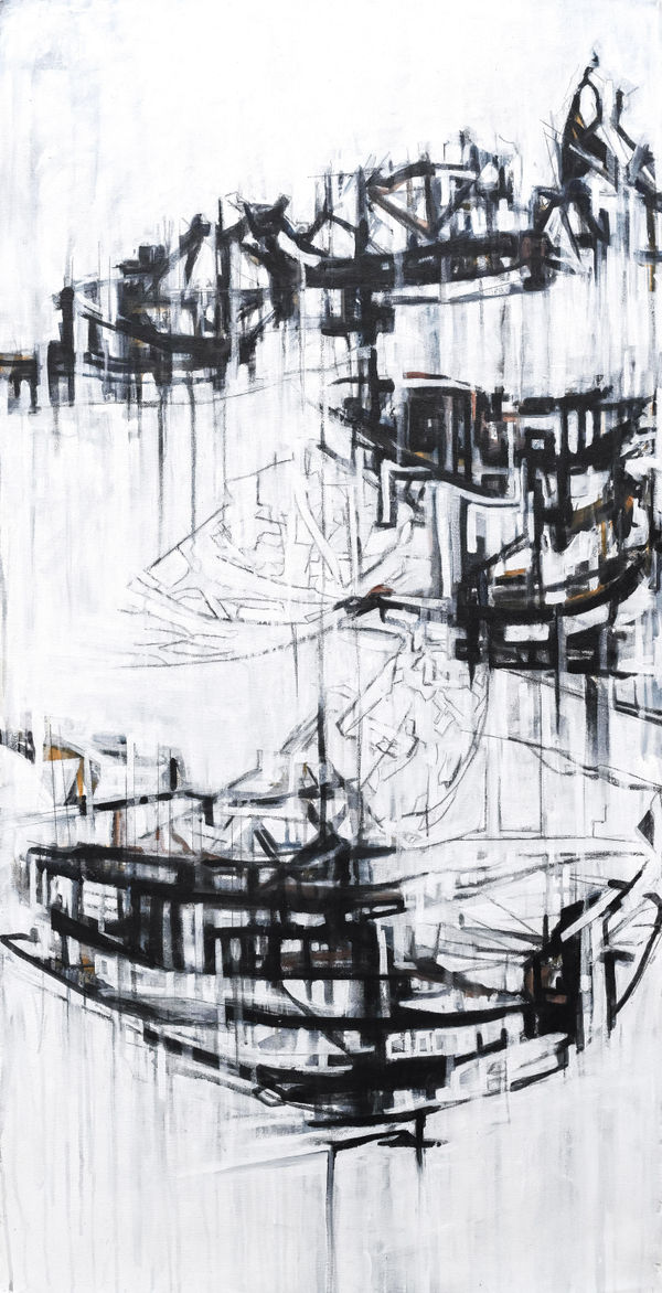 Anushiya Sundaralingam Fragmented 1, 2025 Oil on Canvas 147 x 75 cm 57 7/8 x 29 1/2 in