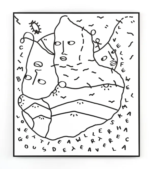 Love, Get outside, eat well, be well ©, 2022 Ink on canvas 80 x 70 in 203.2 x 177.8 cm Framed