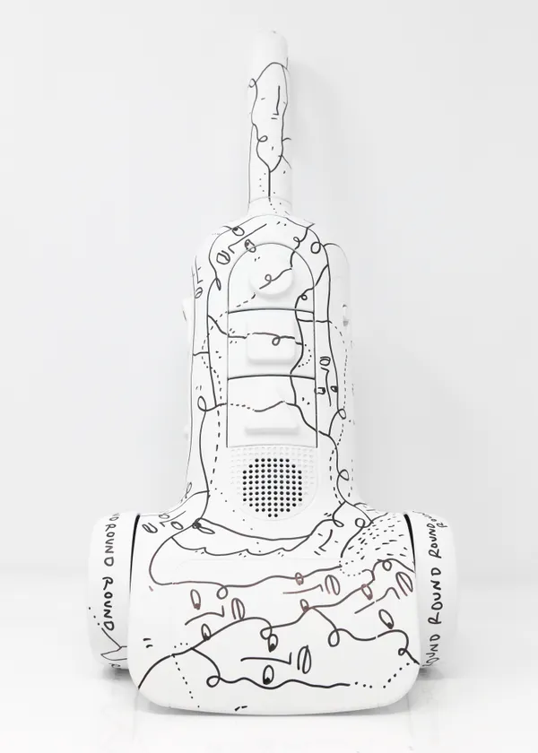 Albright Knox Drawn on Toy - Vacuum , 2017 Gesso and ink on plastic toy 19 x 8 x 4 1/2 inches 48.3 x 20.3 x 11.4 cms