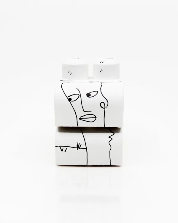 CS014/CS015, 2017 Ink and gesso on object 3 7/8 x 2 1/2 x 2 1/2 inches 9.8 x 6.3 x 6.3 cms