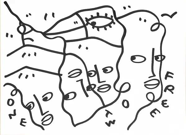 Shantell Martin - Drawings, Uno Two Free Four Faces ©, 2023