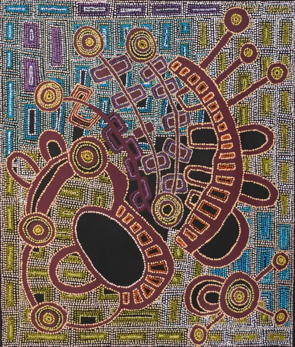 Anyupa Nelson Kungkarangkalpa (Seven Sisters Story), 2024 acrylic on canvas 107 x 91 cm