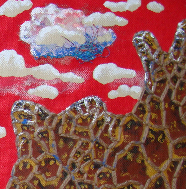 Stephen Eastaugh Ah Boon Haw / Tiger Balm Garden 2013 acrylic, thread, linen 20 x 20 cm