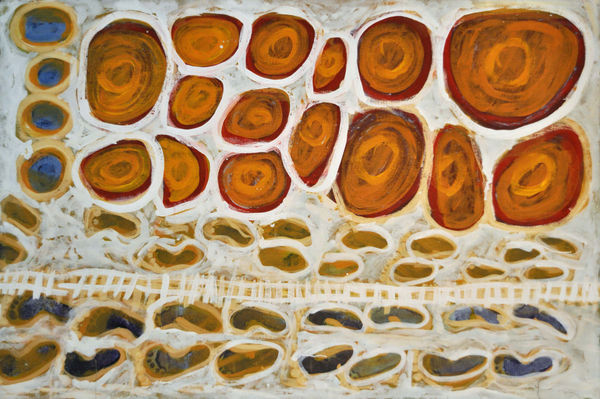 Judith Samson (Anya) Footprints on the Rabbit Proof Fence acrylic on linen 122 x 182 cm