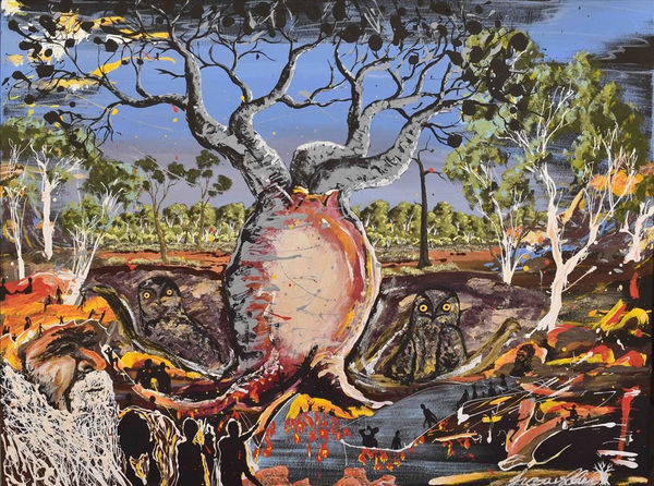 Hozaus Claire Bidaliji The Keepers of Wisdom, 2018 Acrylic paint on canvas 90 x 120 cm