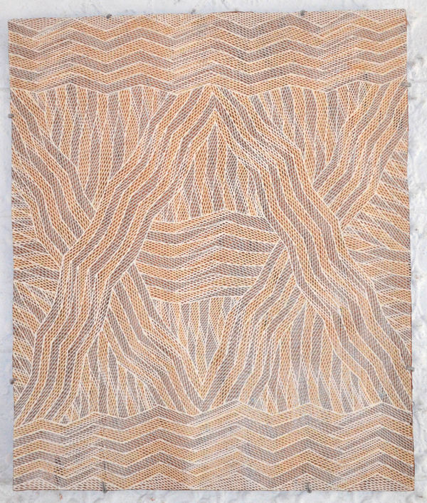 Manini Gumana Garrapara natural earth pigment on bark 74 x 63 cm