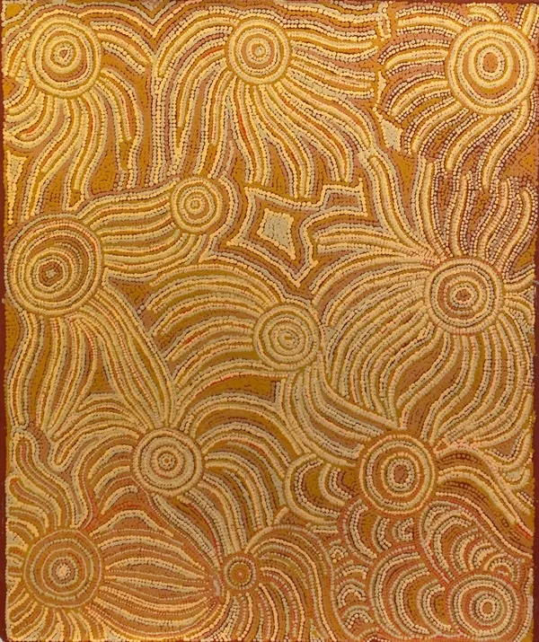 Rachael Yaritji Stevens Tjukula - Rockholes, 2024 acrylic on linen 92 x 76 cm