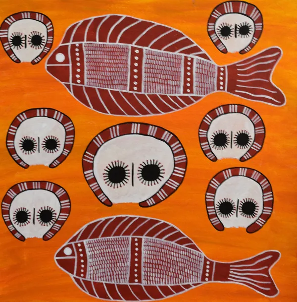 Gabriella Barunga Wandjina & Jaiya (cloud and rain spirits & fish), 2022 acrylic on canvas 60 x 60 cm