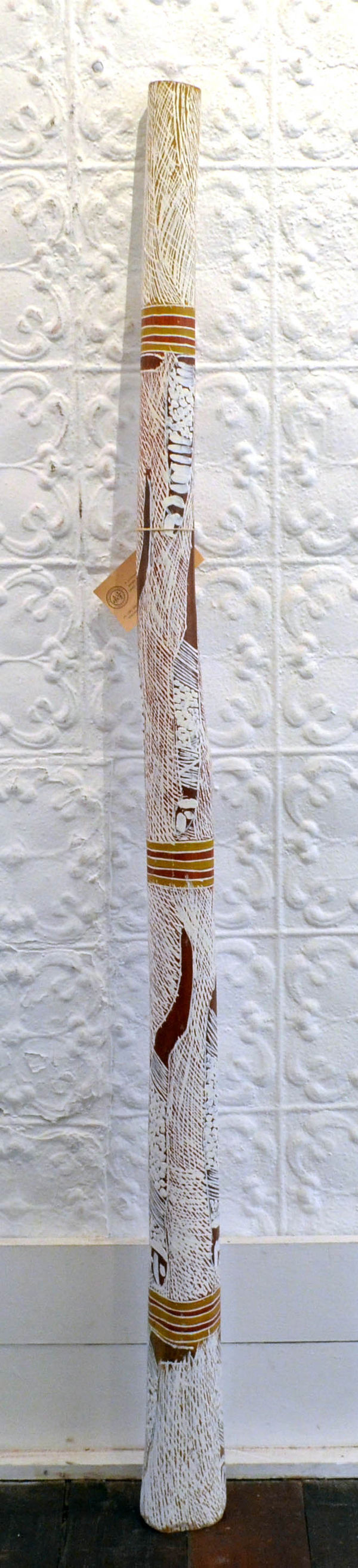 Nyapanyapa Yunupingu (Wendy) Yidaki natural earth pigment on wood 152 x 12 cm