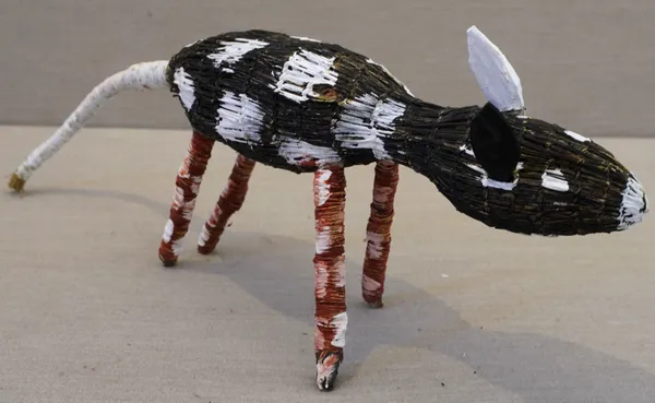 Vera Cameron Djamo (dog), 2025 pandanus with pigment and fixative 64 x 20 x 9 cm