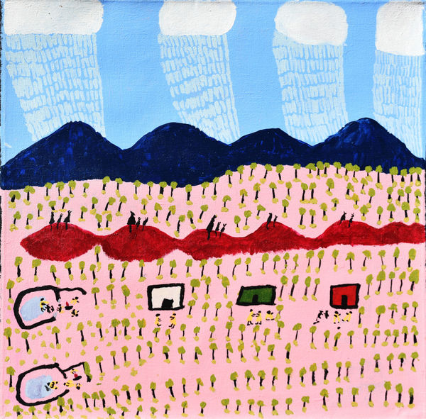 Grace Kemarre Robinya Raining over Laramba Daytime, 2023 acrylic on linen 56 x 56 cm