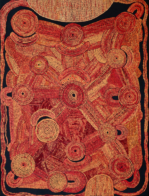 Alison Anderson Fire and Water Dreamings: the connection between the clans acrylic on linen 122 x 92 cm