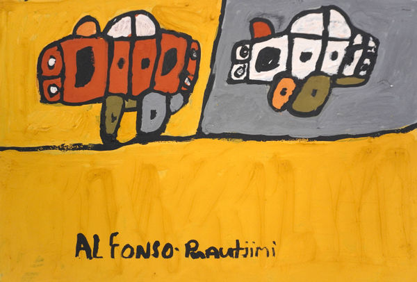 Alfonso Puautjimi Yirarra Purupunguluwirri / Two cars, 2024 pigment on paper 37 x 57 cm