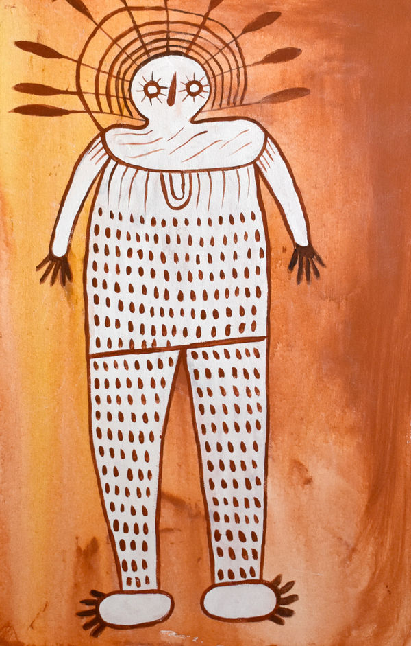 Donny Woolagoodja Namarali (Wororra god), 2020 acrylic and ochre on canvas 45 x 70 cm