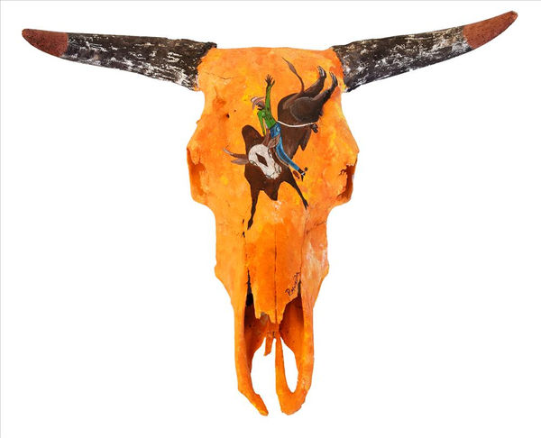 Phillip Munda Old Time Rodeo, 2019 Bullock skull & paint 23 x 61 x 53 cm