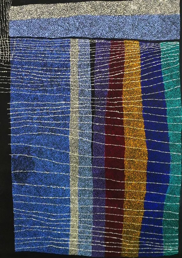 Mildred (Megan) Nyunkiya Lyons Kungkarrangkalpa (Seven Sisters), 2023 acrylic on canvas 92 x 122 cm